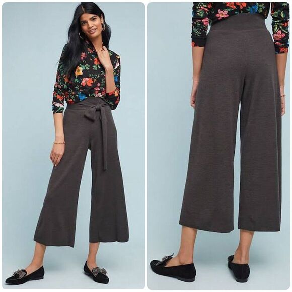 Moth Tie Front Wide Leg Knit Gray Cropped Sweater Wool Blend Pants M Workwear - Picture 1 of 11